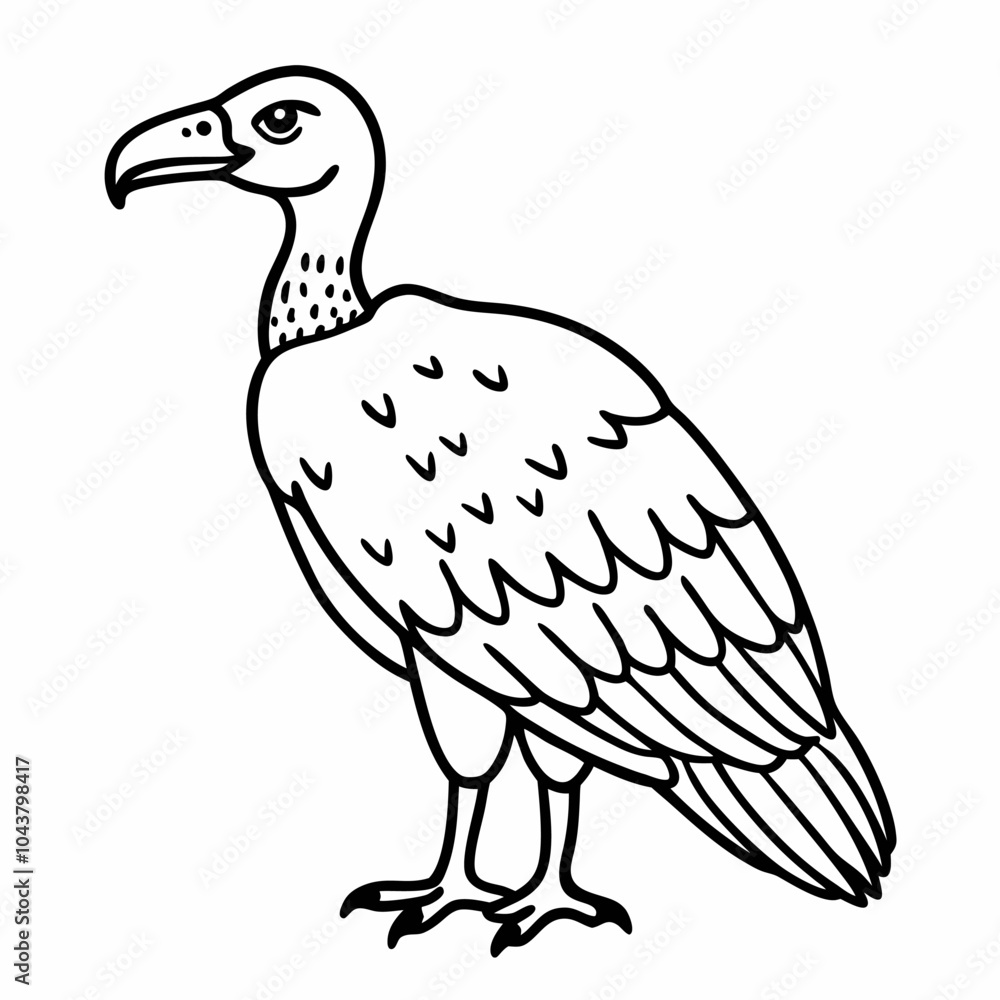 Fototapeta premium Outline Illustration of a Vulture with Open Wings in Black and White Vector Style