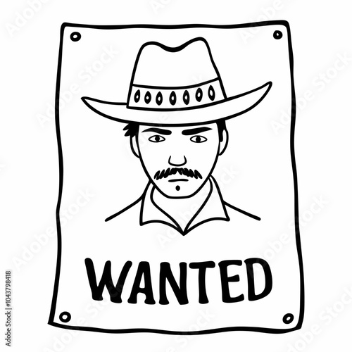 Vintage Western Wanted Poster with Cowboy in Hat and Mustache