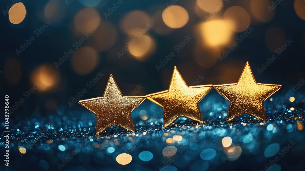 Digital review interface showing a perfect five-star rating, with stars shining in gold Digital review interface showing a perfect five-star rating, with stars shining in gold