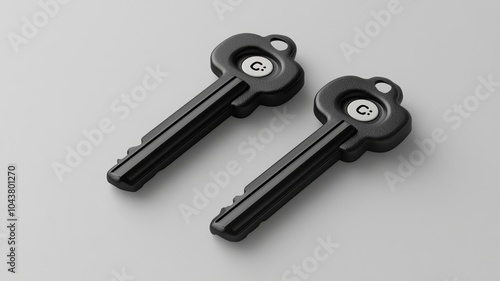 Two Black Keys Placed Side By Side On Grey Background photo