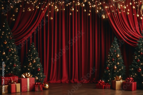 Christmas festive scene with decorations. Merry Christmas and Happy New Year holiday background