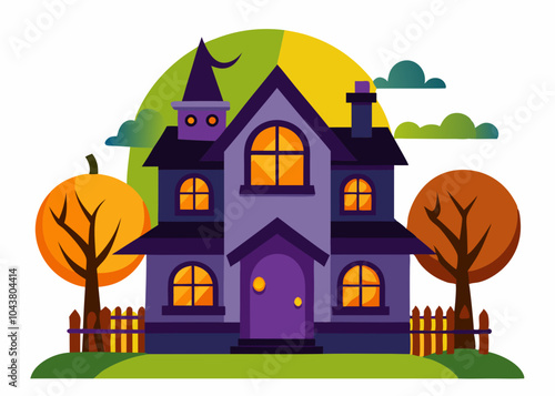 Halloween house with pumpkin vector illustration on white background