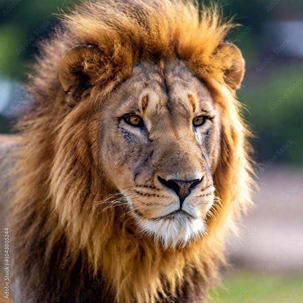 A close-up photo portrait of a lion with its head slightly tilted, deep focus on the softness of its mane flowing in the wind, eye-level shot capturing a gentle yet powerful expression A close-up photo portrait of a lion with its head slightly tilted, deep focus on the softness of its mane flowing in the wind, eye-level shot capturing a gentle yet powerful expression