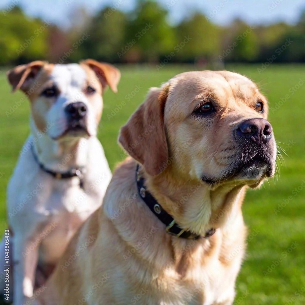 two dogs in a park two dogs in a park
