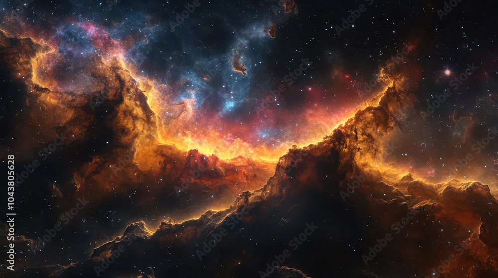 Fototapeta premium cosmic space scene filled with vivid nebulae and swirling galaxies showcasing a deep expanse of stars and colorful celestial clouds evoking a sense of wonder and exploration