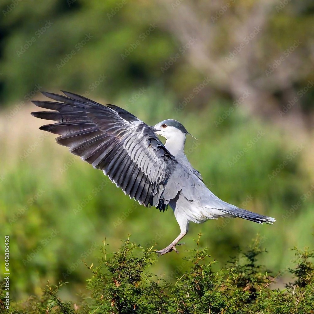 Fototapeta premium A bird spreading its wings as it takes flight from a tree branch