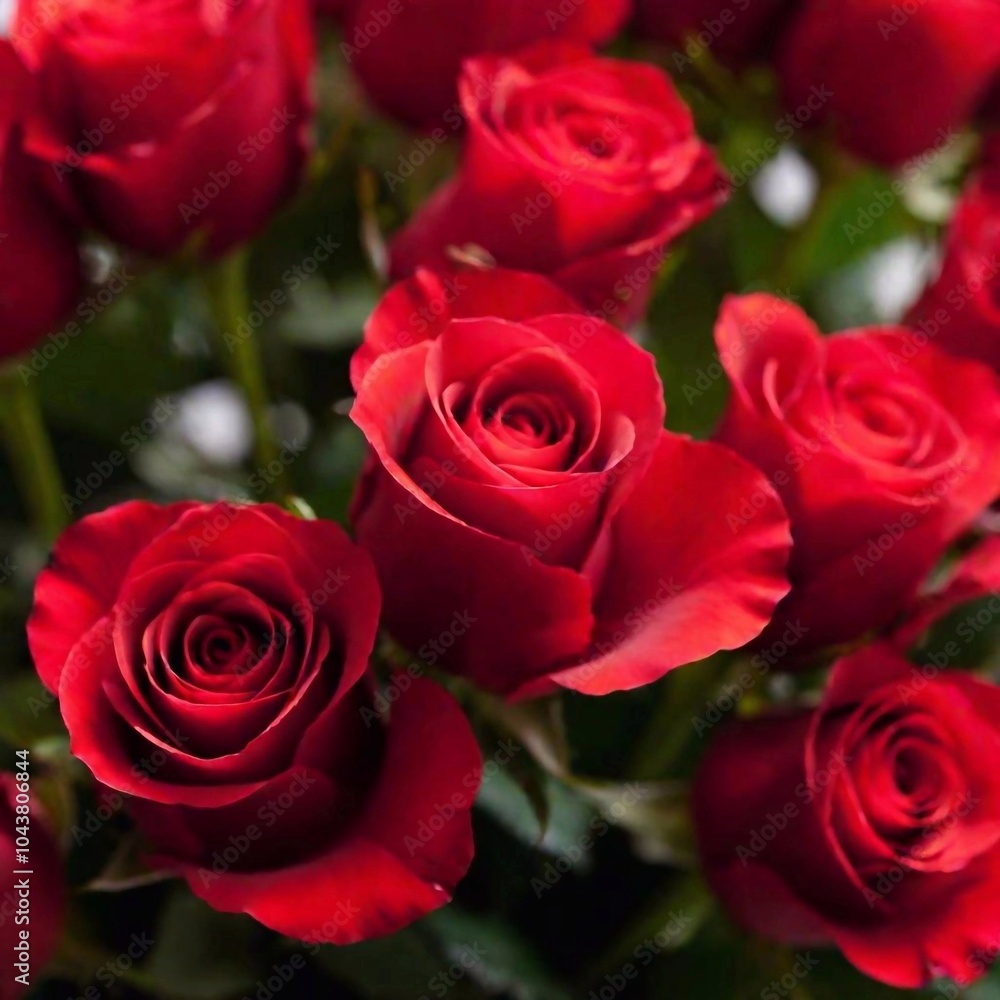Close-up shot of a bouquet of red roses, with the petals in sharp focus and the stems softly fading into the background, highlighting the romantic gesture of Valentine's Day flowers Close-up shot of a bouquet of red roses, with the petals in sharp focus and the stems softly fading into the background, highlighting the romantic gesture of Valentine's Day flowers