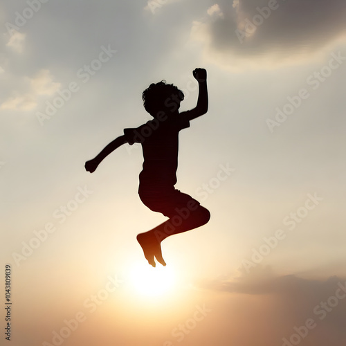 Wallpaper Mural Silhouette of a child jumping against a sunset sky, expressing freedom and joy
 Torontodigital.ca