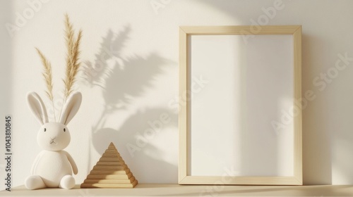 Charming minimalist decor with bunny and wooden toys