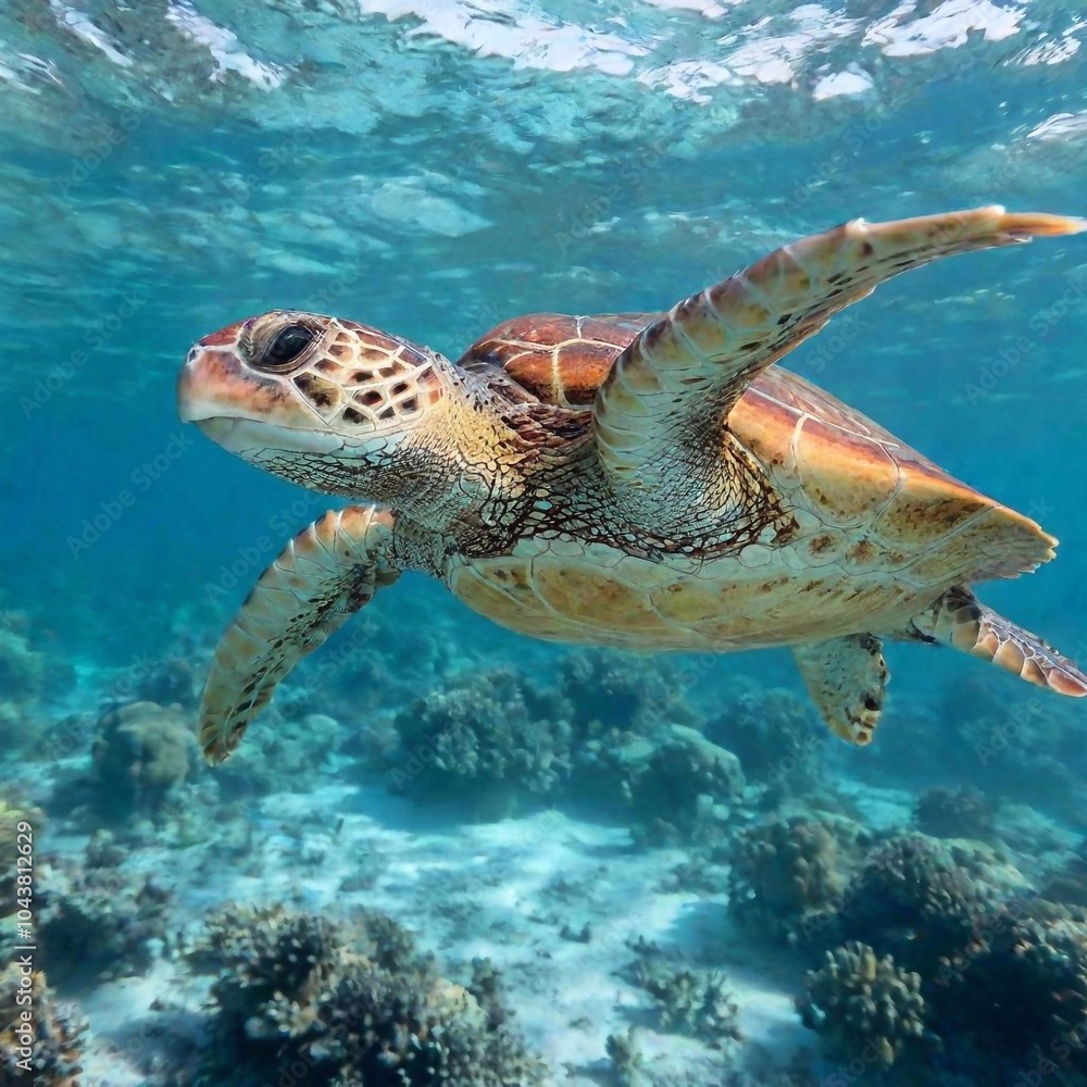 Naklejka premium sea turtle underwater. sea turtle.