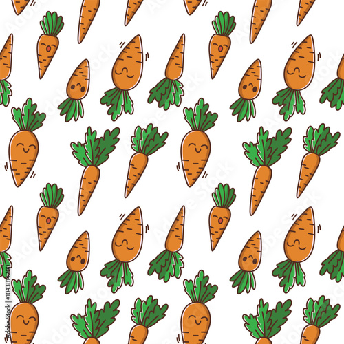 Carrot pattern, baby food, healthy eating, greeting card, vegetable, orange and green, white background