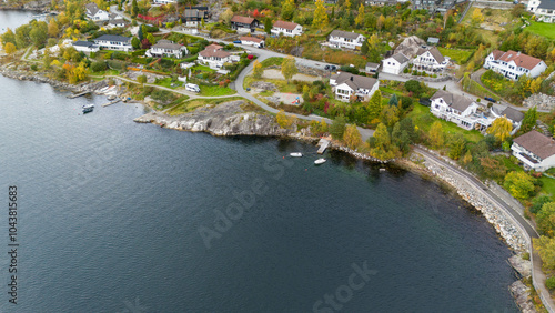 Aerial View of a Coastal Village with Green trees