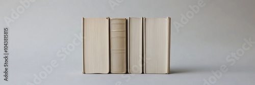 Iconic trio of identical books, minimalist design, clean white background, perfect for educational or literary themes