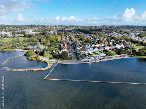 Poole Park lake seen from an aerial viewpoint