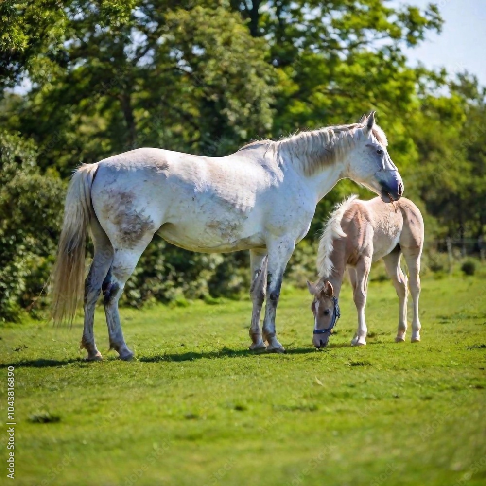 Obraz premium white horse in the field.