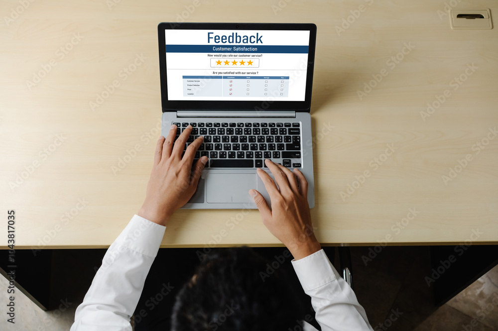Fototapeta premium Customer feedback and review analysis by modish computer software for corporate business