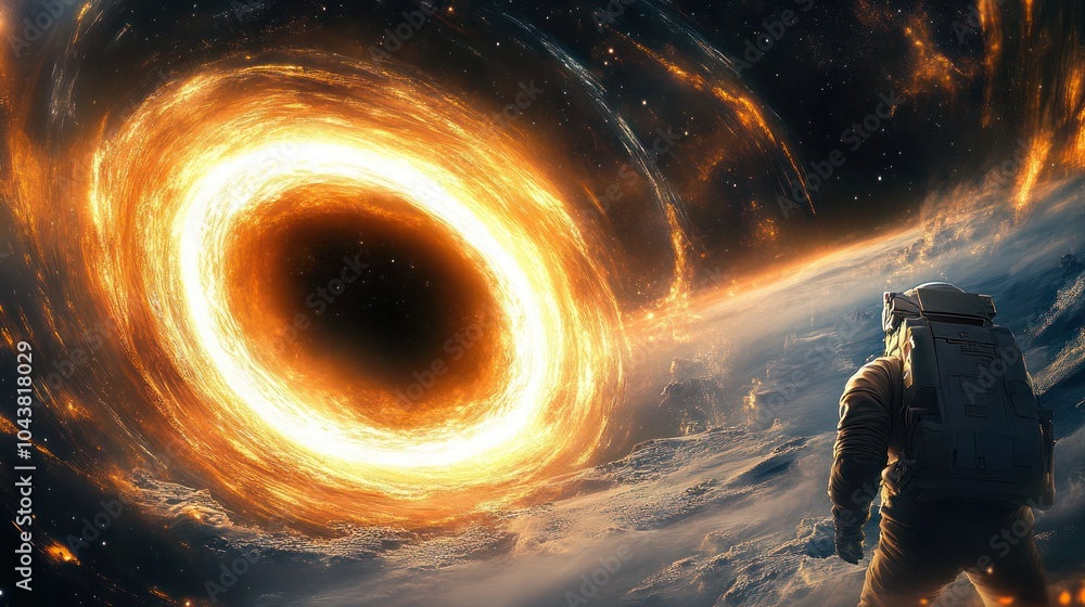 Exploration of black hole and event horizon in space. A haunting image of a black hole’s event horizon, Mysterious black hole in deep space. Exploration of black hole and event horizon in space. A haunting image of a black hole’s event horizon, Mysterious black hole in deep space.