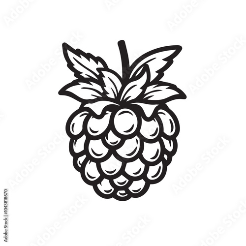 Raspberries In cartoon, hand-drawn flat style. image for social media, websites and UI. Isolated 2D vector design in logo, icon, sketch style, simple line vector, single color. AI Generative Art.