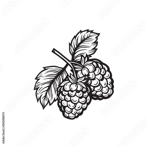 Raspberries In cartoon, hand-drawn flat style. image for social media, websites and UI. Isolated 2D vector design in logo, icon, sketch style, simple line vector, single color. AI Generative Art.