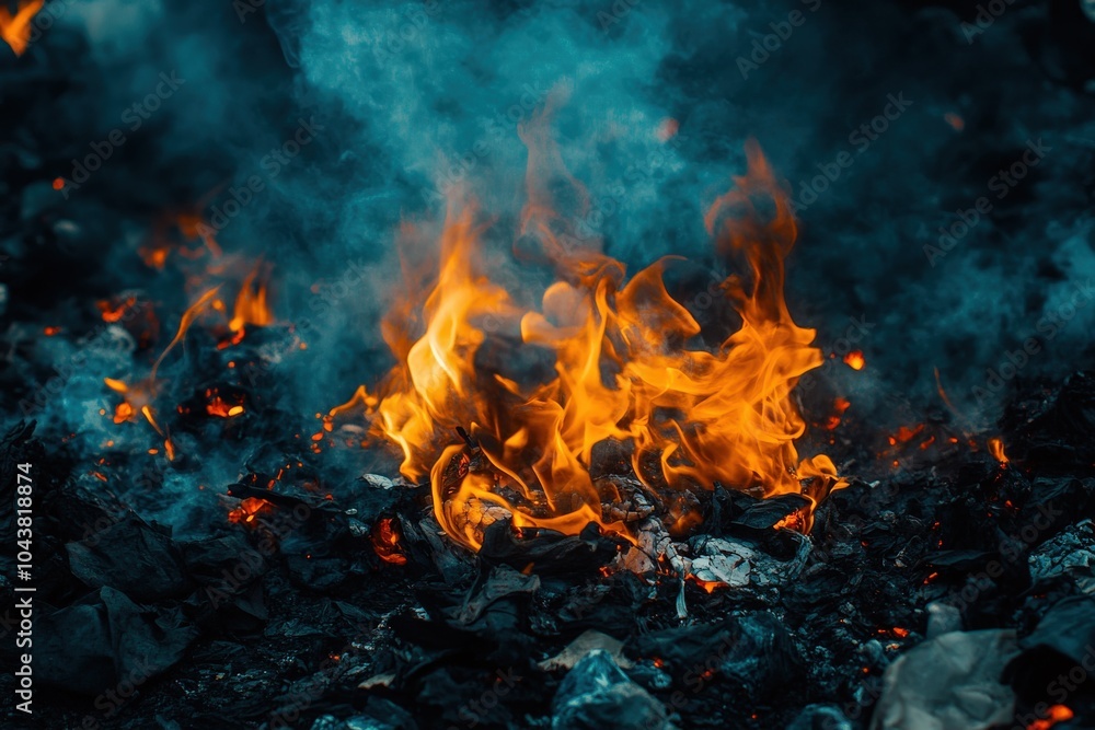 Fire and Smoke Rising from Burning Garbage Dump Fire and Smoke Rising from Burning Garbage Dump