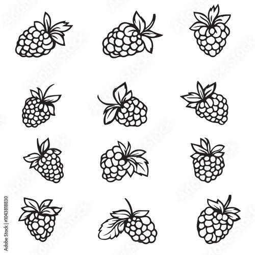 Raspberries In cartoon, hand-drawn flat style. image for social media, websites and UI. Isolated 2D vector design in logo, icon, sketch style, simple line vector, single color. AI Generative Art.