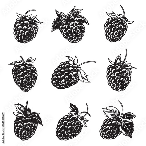 Raspberries In cartoon, hand-drawn flat style. image for social media, websites and UI. Isolated 2D vector design in logo, icon, sketch style, simple line vector, single color. AI Generative Art.