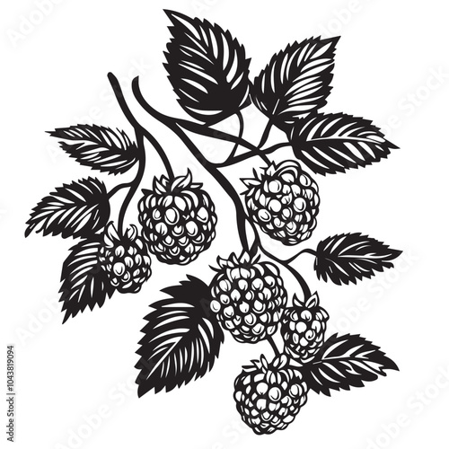 Raspberries In cartoon, hand-drawn flat style. image for social media, websites and UI. Isolated 2D vector design in logo, icon, sketch style, simple line vector, single color. AI Generative Art.