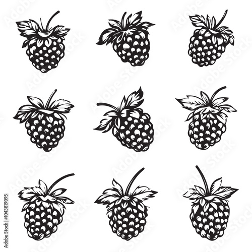 Raspberries In cartoon, hand-drawn flat style. image for social media, websites and UI. Isolated 2D vector design in logo, icon, sketch style, simple line vector, single color. AI Generative Art.