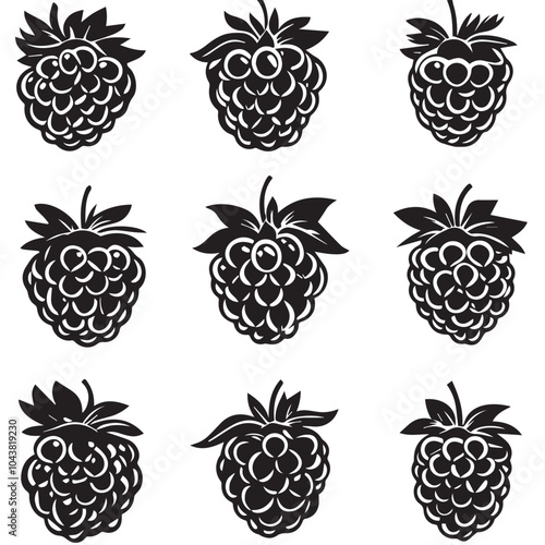 Raspberries In cartoon, hand-drawn flat style. image for social media, websites and UI. Isolated 2D vector design in logo, icon, sketch style, simple line vector, single color. AI Generative Art.