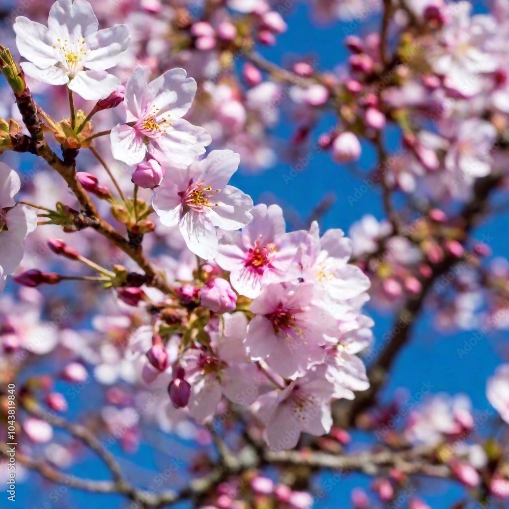 a close-up view of a cluster of blooming cherry blossoms in spring. Capture the intricate details of the petals, stamens, and the subtle variations in color and texture a close-up view of a cluster of blooming cherry blossoms in spring. Capture the intricate details of the petals, stamens, and the subtle variations in color and texture