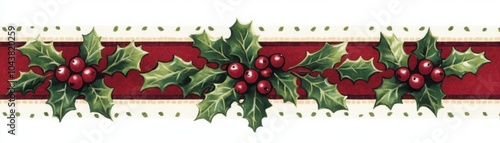 Delicate Minimalist Holly Leaves with Berries Design