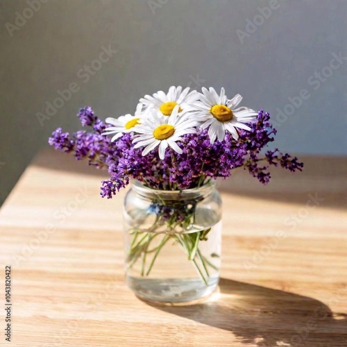 Wallpaper Mural beautiful flowers in a glass on a wooden table Torontodigital.ca