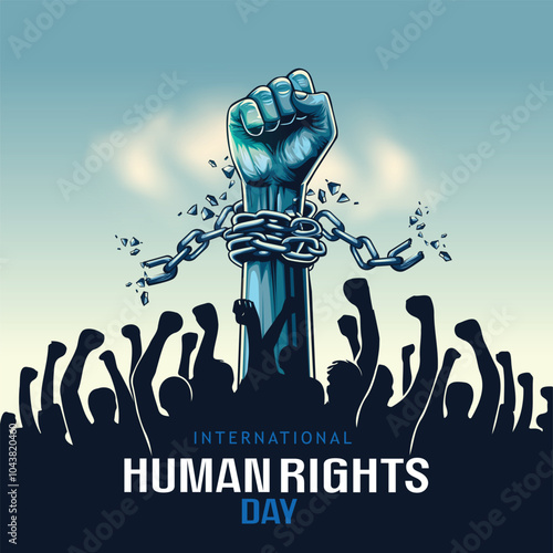 international Human Rights Day. drawn fist raise up breaking chain. abstract vector Illustration design.