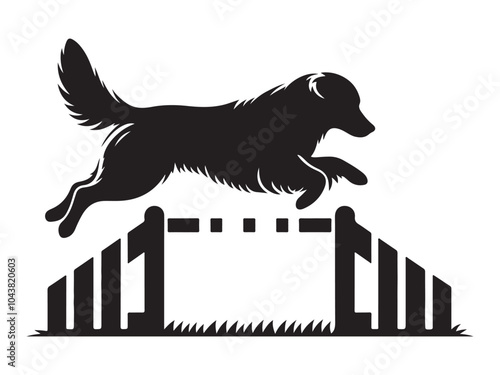 Silhouette of a Dog Performing Agility on a White Background.