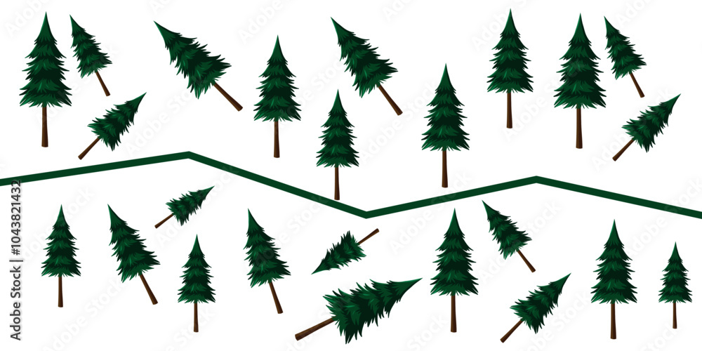 Fototapeta premium Design background. Green Christmas trees are randomly arranged. Vector on a blue background