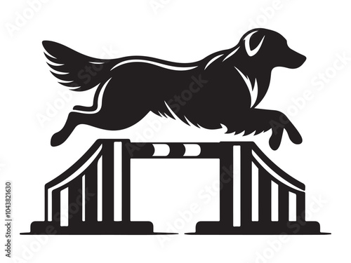 Silhouette of a Dog Performing Agility on a White Background.