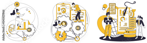 Cryptocurrency investment vector illustration. Economic prosperity unfolds as businesses integrate cryptocurrency into their plans Investing wisely in cryptocurrency is key to unlocking digital