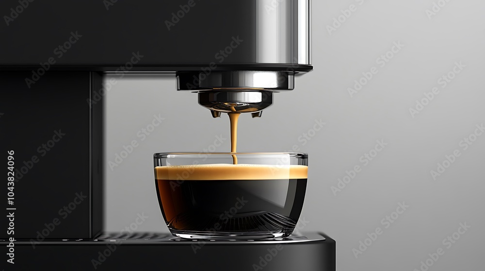 Modern Black Coffee Machine in a Stylish Kitchen with Cup - Sleek Home Appliance Closeup Modern Black Coffee Machine in a Stylish Kitchen with Cup - Sleek Home Appliance Closeup
