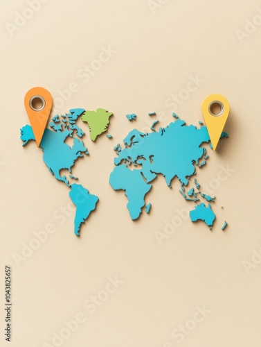 Highlighted map pins indicate major travel destinations on a world map outline, inspiring future adventures and exploration. Generative AI photo