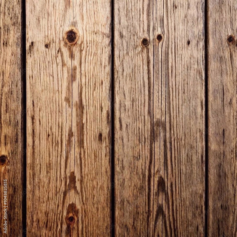 A high-resolution close-up of a wooden plank with detailed grain patterns, distinct knots, and a surface showing slight wear and distress for an authentic look A high-resolution close-up of a wooden plank with detailed grain patterns, distinct knots, and a surface showing slight wear and distress for an authentic look