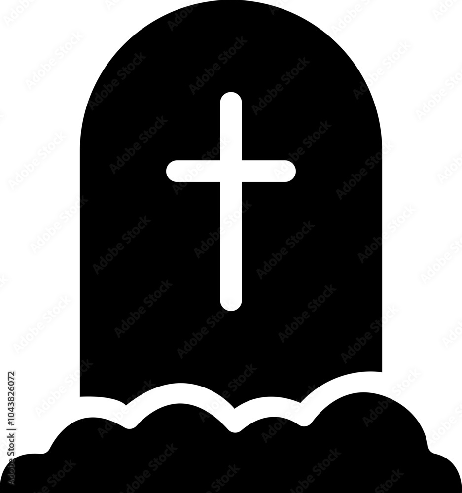 Obraz premium Grave tombstone flat icon. Gravestone memorial illustration. Cemetery symbol. Dead pictogram. Halloween tomb sign. Burial headstone monument vector. Death concept isolated on transparent background.