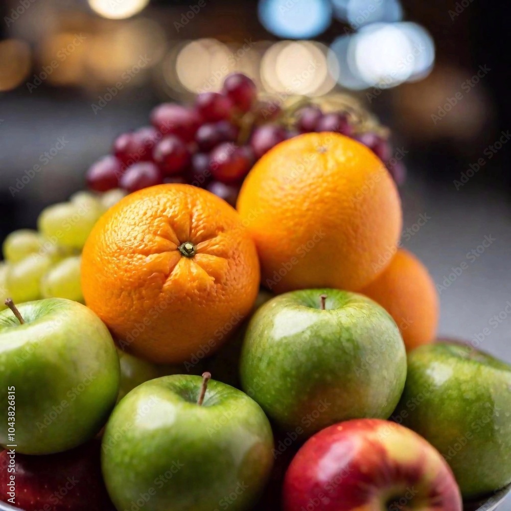 extreme close-up of a bowl filled with mixed fruits such as oranges, grapes, and apples, using rack focus to create a sharp detail on one fruit with the others blurred in the background extreme close-up of a bowl filled with mixed fruits such as oranges, grapes, and apples, using rack focus to create a sharp detail on one fruit with the others blurred in the background
