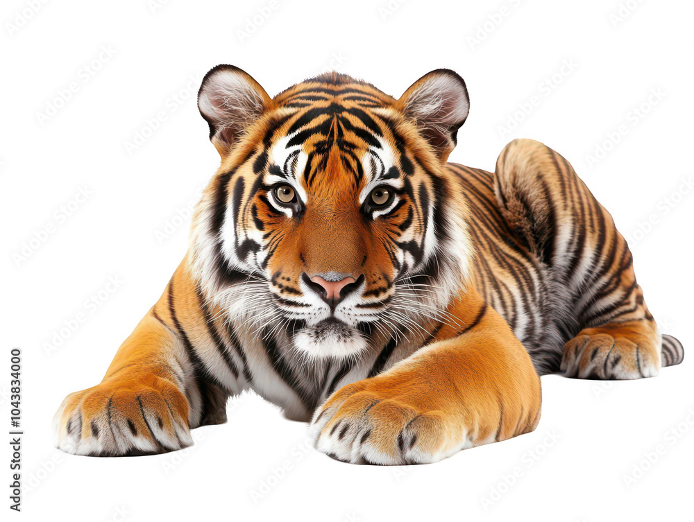 Obraz premium Regal Bengal tiger resting gracefully, showcasing its majestic stripes.