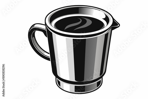 Stainless steel metal cup of Italian espresso. Isolated on white with path. Black and white