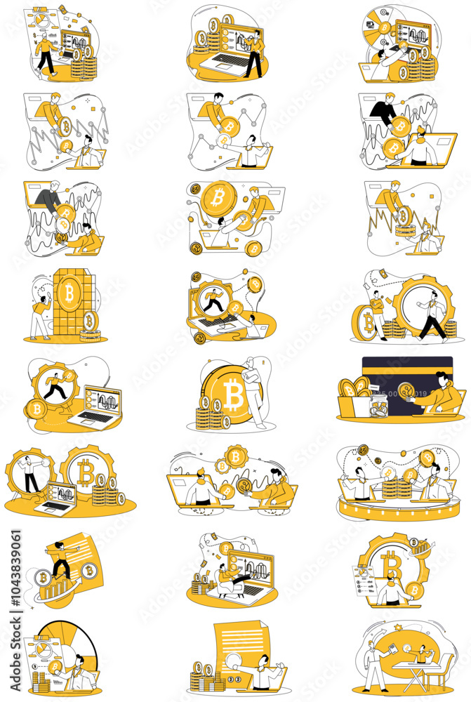 Fototapeta premium Cryptocurrency investment vector illustration. Digital progress echoes in every successful cryptocurrency investment transaction Economic landscapes transform as businesses adapt to cryptocurrency