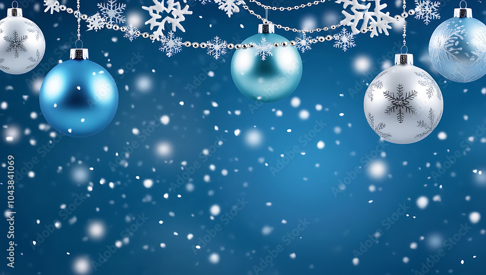 Blue Christmas Background with Ornaments and Baubles, copy space background Blue Christmas Background with Ornaments and Baubles, copy space background
