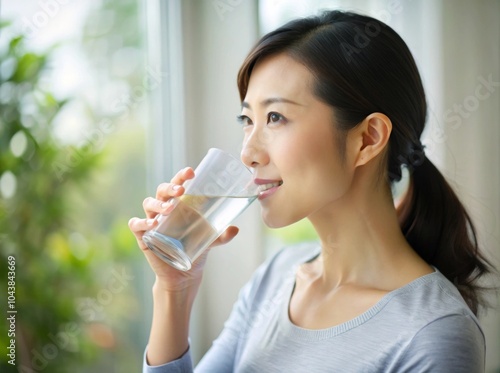 水を飲む女性