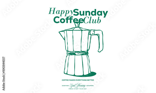 Espresso club t shirt artwork. Sunday coffee time vector design. Coffee club artwork for apparel, sticker, batch, background, poster and others.