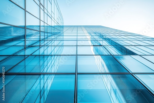 Modern glass facade of a skyscraper building.