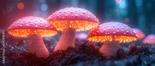 Magical Glowing Mushrooms In Forest Fantasy Nature Photography